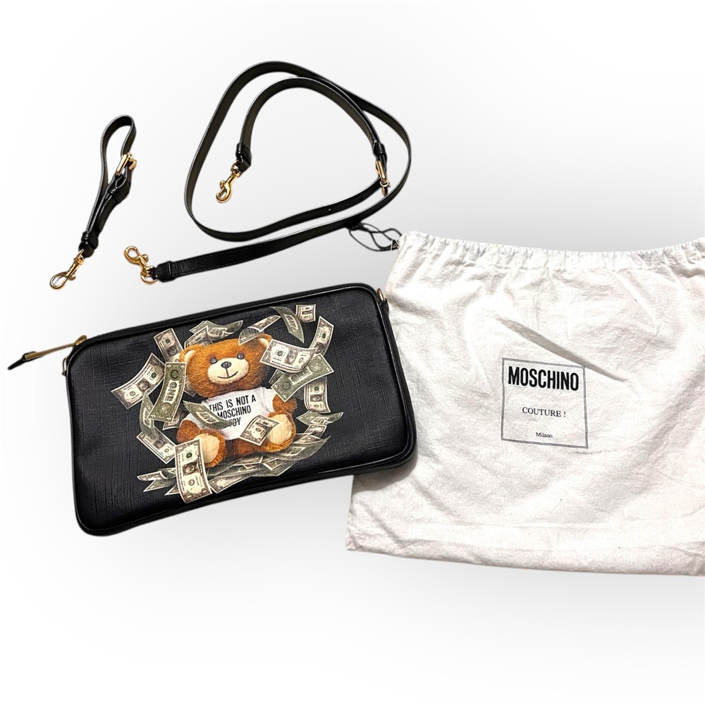 Moschino Dollar Teddy Bear Clutch with Wristlet & Shoulder Strap